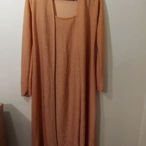 Beautiful light orange shimmery evening dress with jacket. S